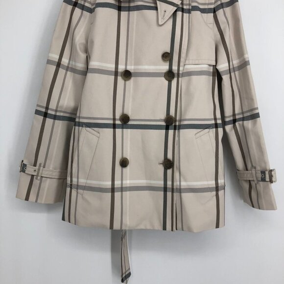 NWT Coach cream Ivory Plaid Tattersall Short Trench Coat size M - Picture 8 of 15